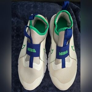 Nike Kids Cream Slip-On Sneakers with Green & Blue Accents